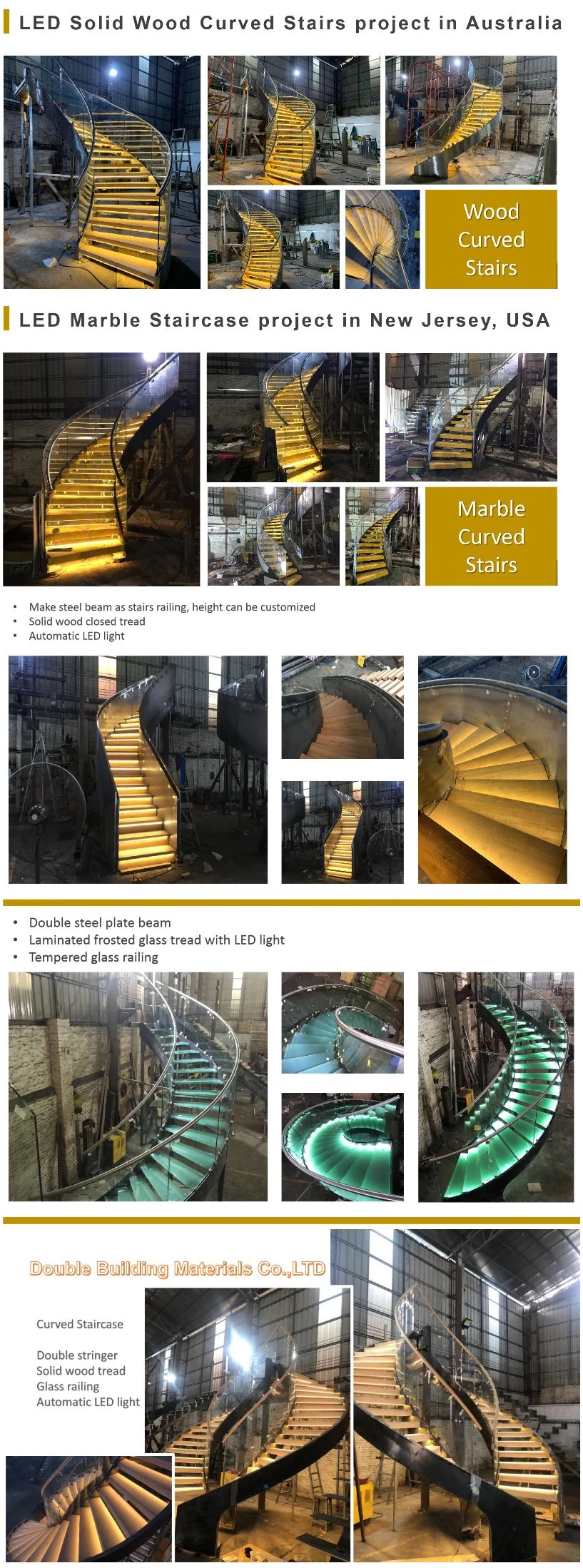 Modern Steel Spiral Staircase Design Wood Marble Stairs Metal Curved Staircase