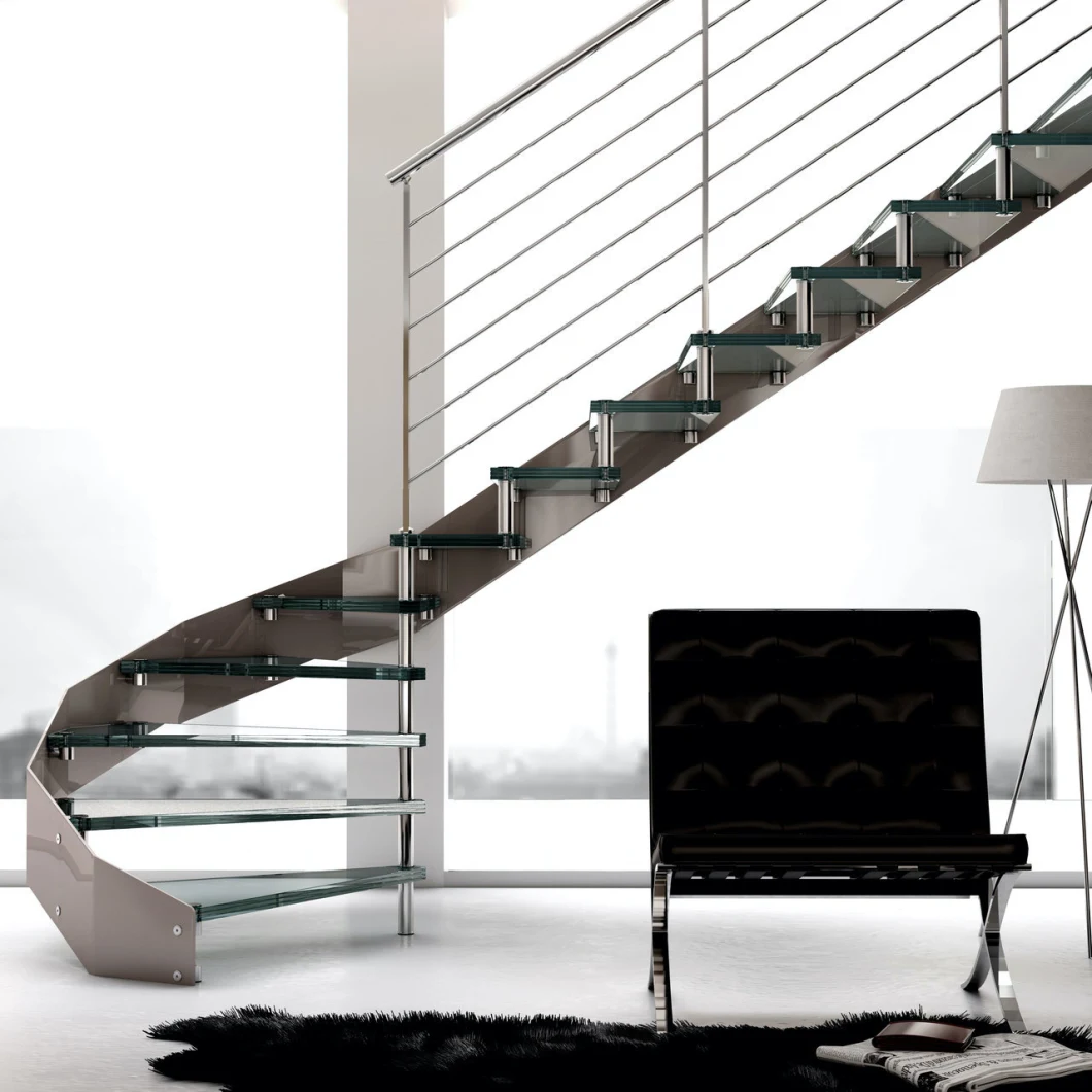 Modern Custom Design Metal Stair Stainless Steel Handrail Glass/Wood/Marble Steps Indoor Spiral Staircase