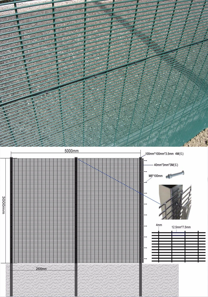 Galvanized Steel Black Coated 358 Wire Mesh Safety Post Fence