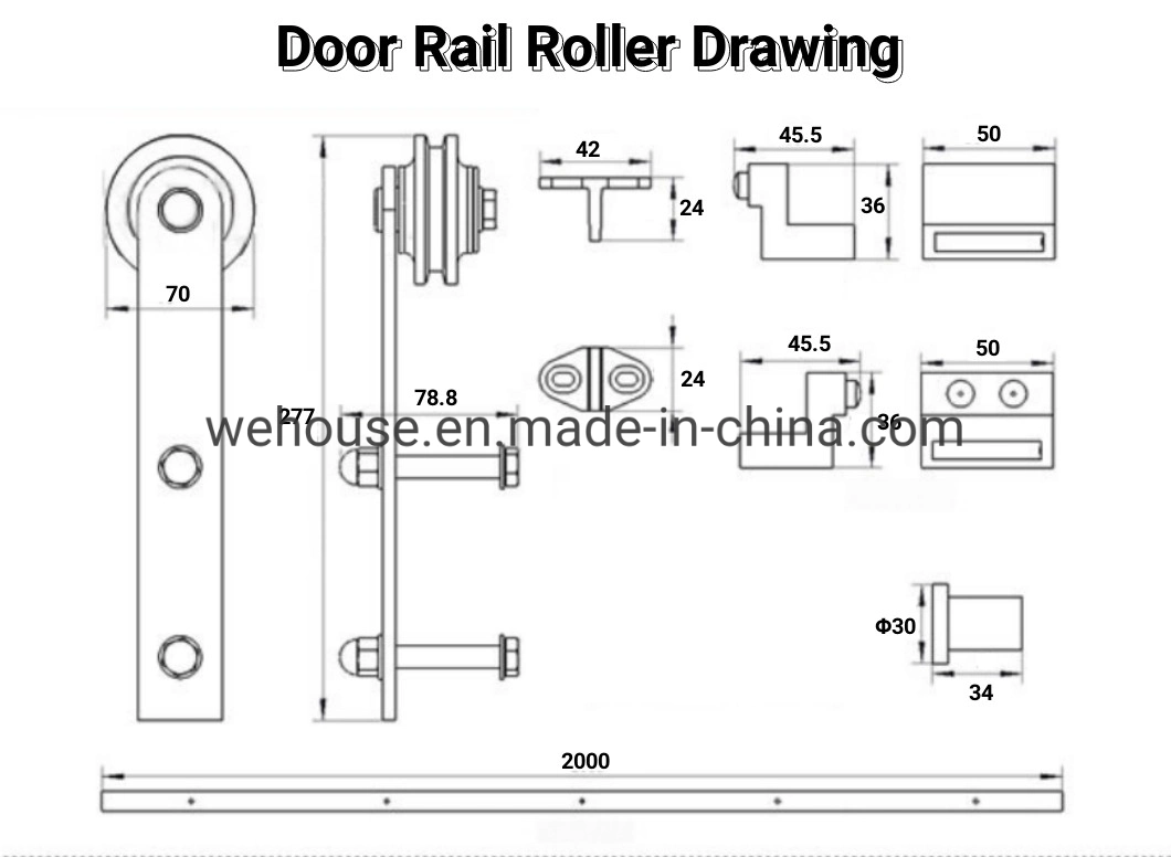 Heavy Duty Durable Doors Rail Roller Gate Guide Double Sliding Barn Door Hardware Kit
