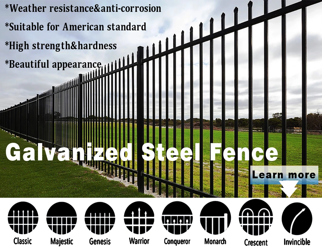 Free Design Custom Aluminum Ornamental Fence Galvanized Steel Hercules Pressed Spear Top Fence Panels Iron Security Fencing Metal Pool Garden Yard Fence