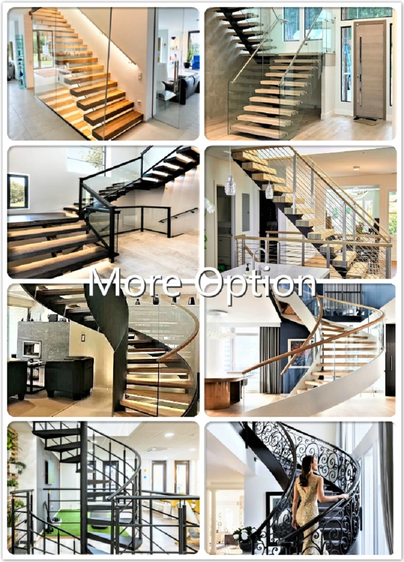 High-End American Style Villa L Shape Mono Stringer Cable Stair Railing Metal Indoor Staircase Designs Straight Staircase with Wooden Steps