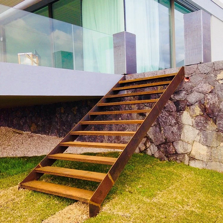 Metal Straight Stairs with Handrail Exterior Metal Staircase