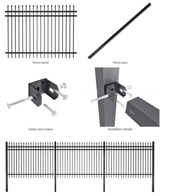 Wrought Iron Steel Fence Security Palisade Metal Fencing Pool Fence Spear Picket Fence Panel Fence China Factory