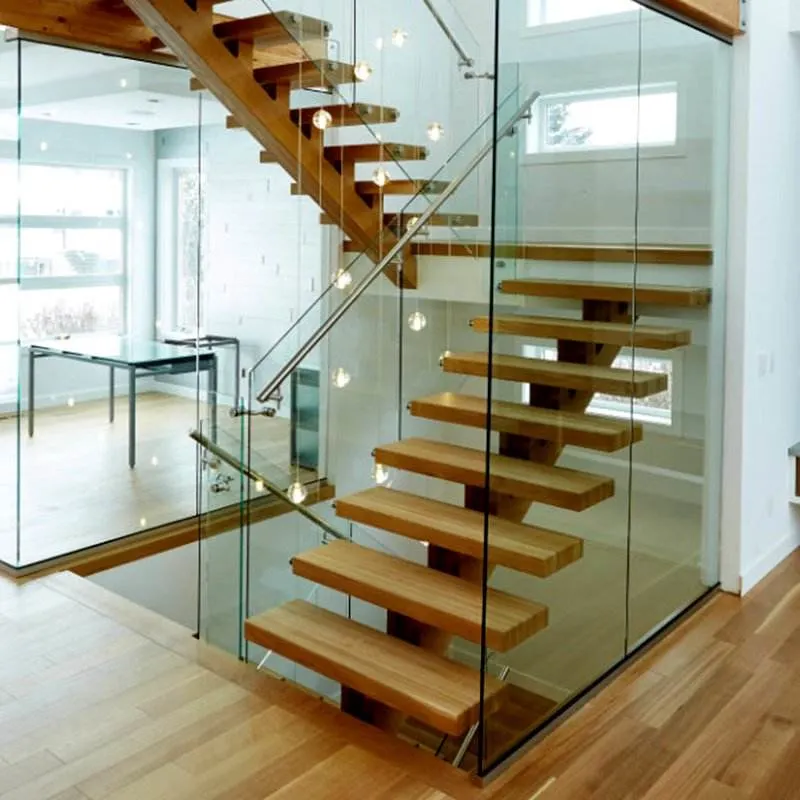 Outdoor Metal Wood Stairs Modern Customized Straight Design Staircase