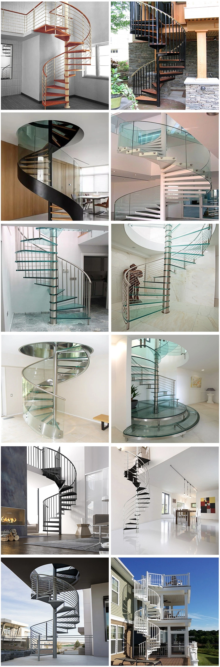 Indoor Round Stair Used Metal Glass Spiral Staircase