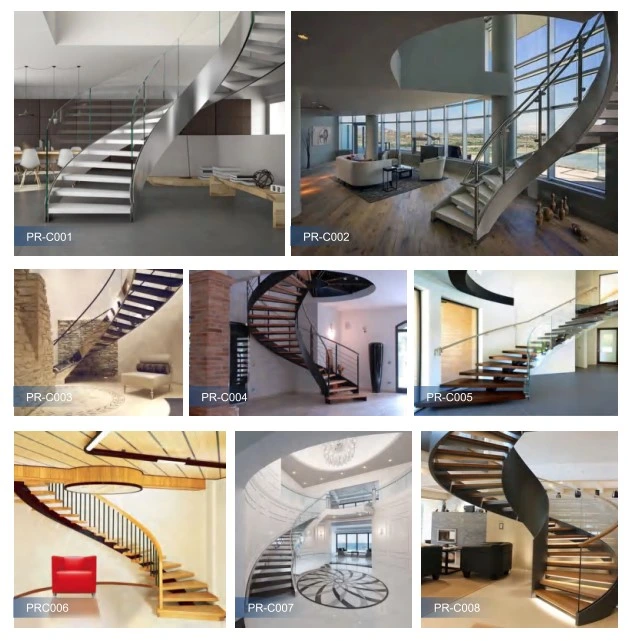 Commercial Metal Stairs DIY Steel Wood Curved Staircase with Single Stringer Prefab Interior