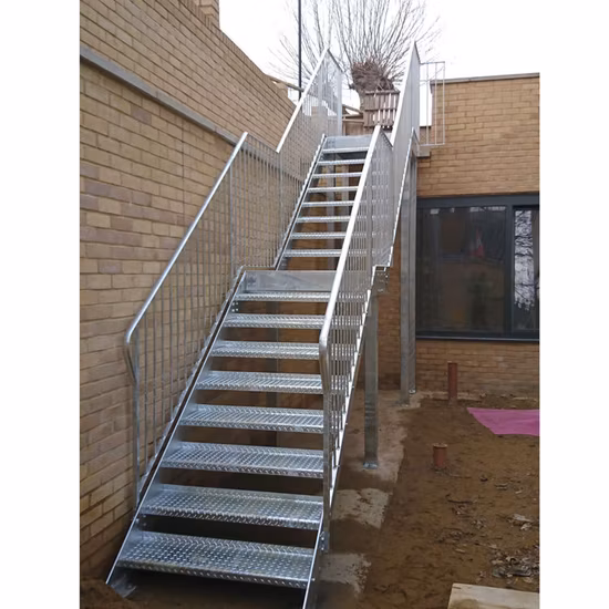 Building Exterior Galvanized Steel Stringer Metal Staircase