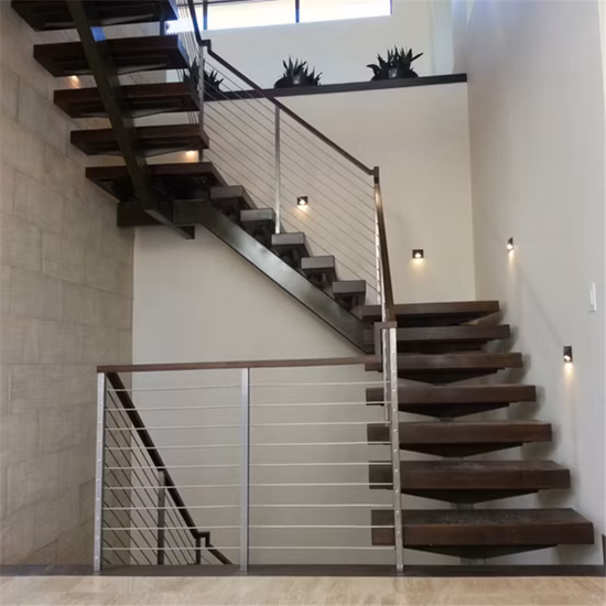 Metal Straight Stairs with Handrail Exterior Metal Staircase