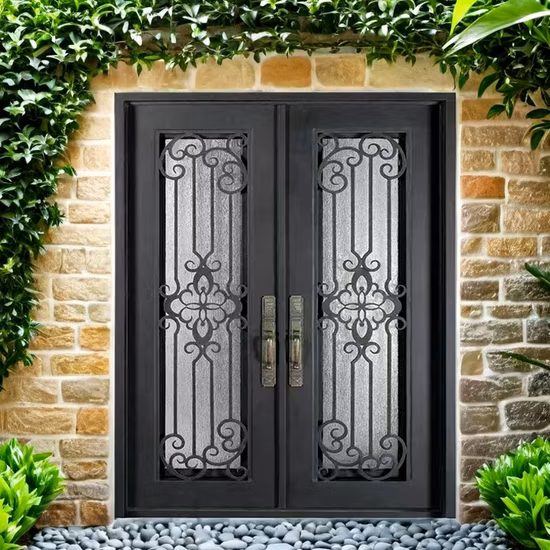 Elegant Wrought Iron Door Factory Price Wholesale Wrought Iron Exterior Security Double Steel Door Metal Gate as Entry Door