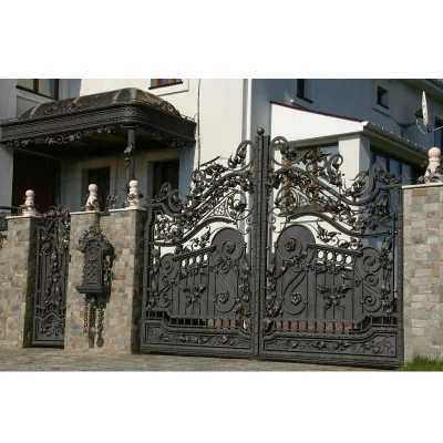 Commercial Wrought Iron Driveway Security Gate, Entrance Iron Gate