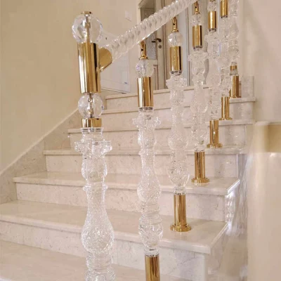 Roman Balcony Design Stair Railing Crystal Acrylic Plexiglass Stainless Steel Handrail Balustrade