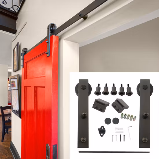 Sliding Barn Door Hardware Set Kit Wood Doors, Top Mount for Wood Doors